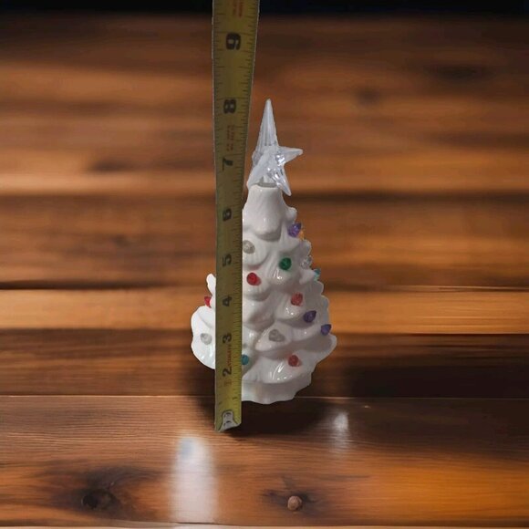 White Ceramic Light Up Christmas Tree holiday 8 inch seasonal winter retro look - Picture 2 of 2